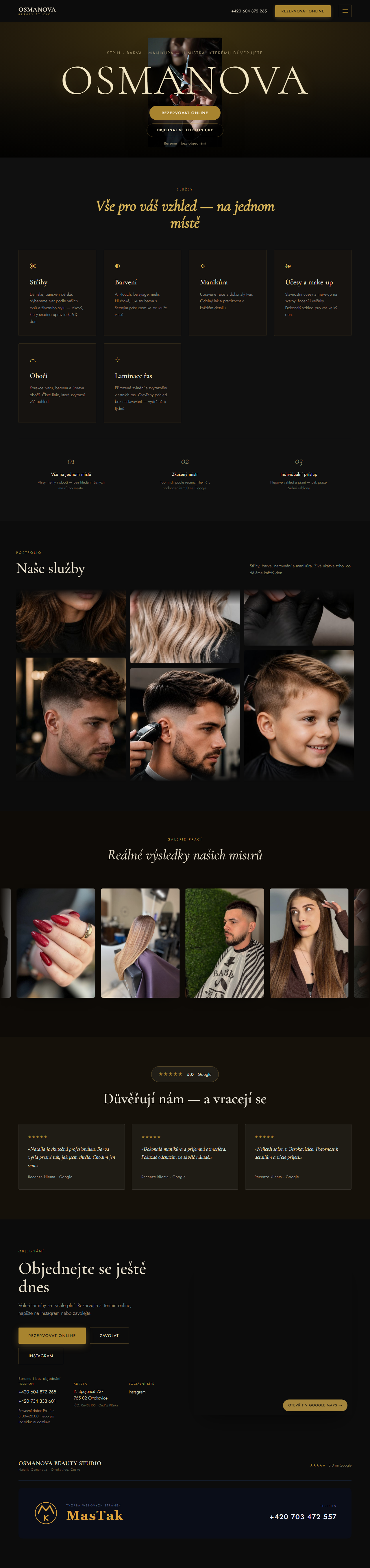 Screenshot webu Osmanova Beauty Studio s online rezervací